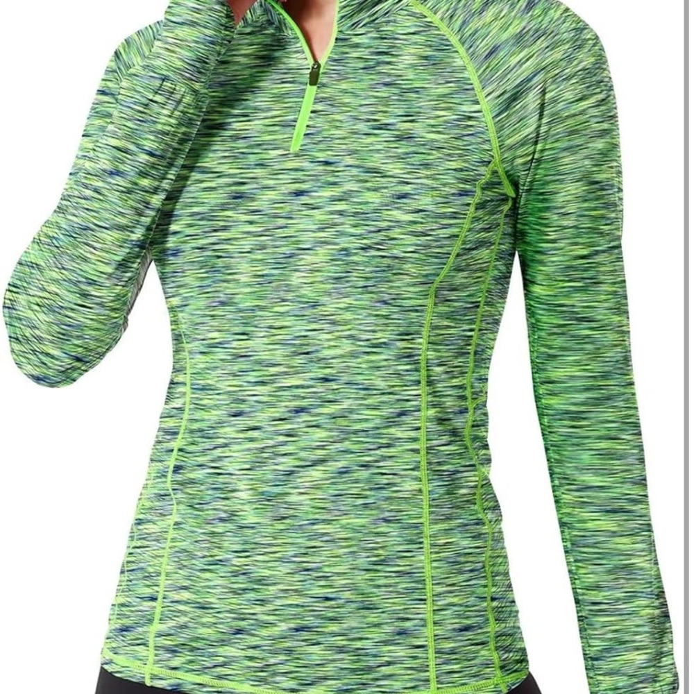 Women's neon Green Athletic Top quarter zip yoga pull on